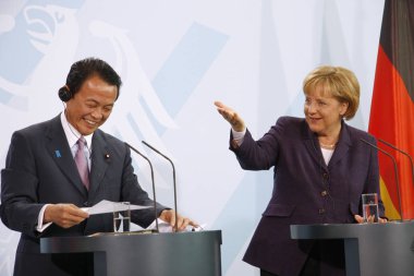 Chancellor Angela Merkel, Japanese Prime Minister Taro Aso clipart