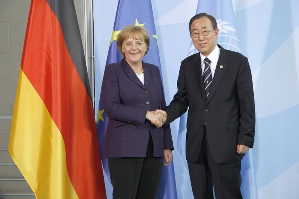 BM, Ban Ki-Moon, Şansölye Angela Merkel Genel Sekreteri — Stok fotoğraf