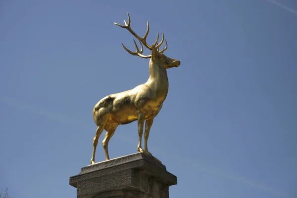 Gyllene rådjur staty i Rudolph-Wilde-parken — Stockfoto