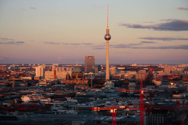 SEPTEMBER 2012 - BERLIN: aerial view: the skyline of Berlin Mitte with the television tower, Cathedral and other landmarks.