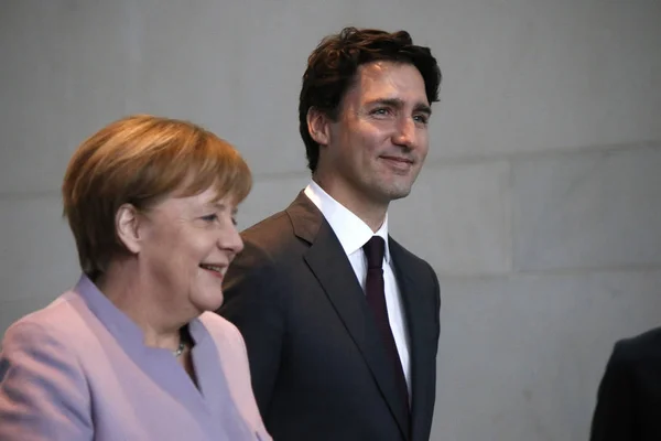 Kanclerz Angela Merkel, Justin Trudeau — Zdjęcie stockowe
