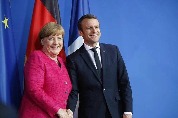 Kanselir Angela Merkel, Emmanuel Macron — Stok Foto