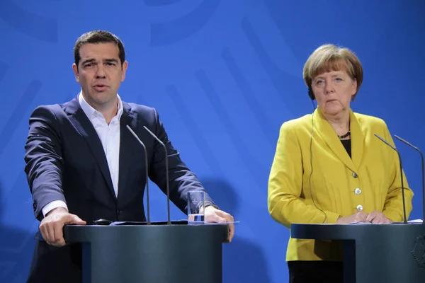 Alexis Tsipras, bondskanselier Angela Merkel — Stockfoto