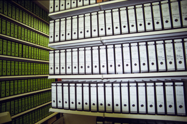 shelves with office folders 