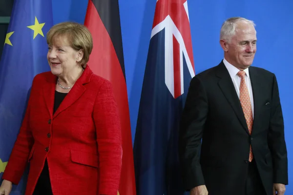 Angela Merkel kancellár, Malcolm Turnbull — Stock Fotó