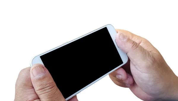 Man hand holding the white smartphone — Stock Photo, Image