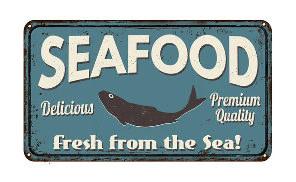 Seafood sinal de metal vintage — Vetor de Stock