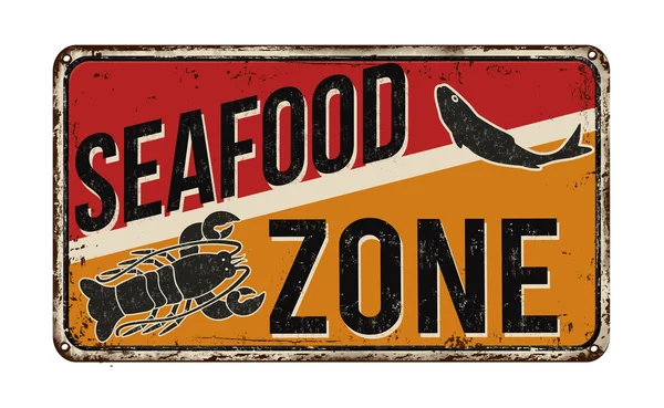 Seafood zone vintage metal sign — Stock Vector