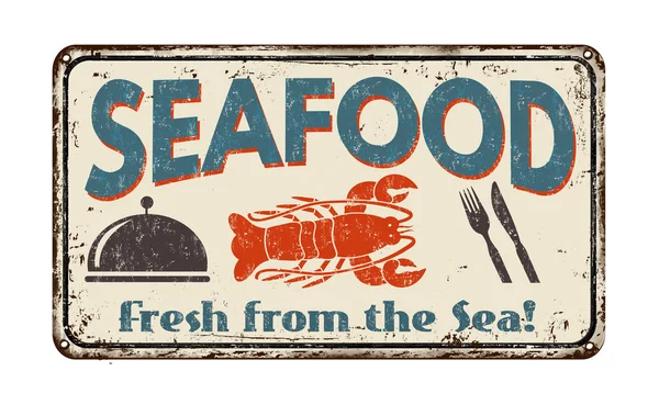 Deniz ürünleri vintage metal işareti — Stok Vektör