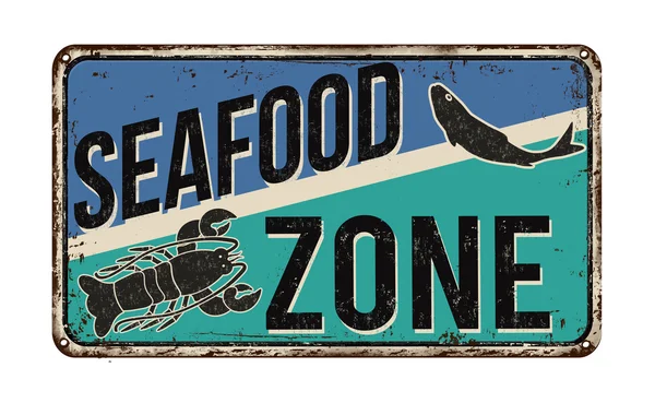 Seafood zone vintage metal sign — Stock Vector