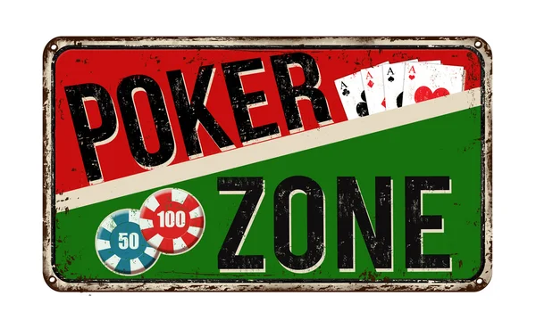 Señal de metal vintage de zona Poker — Vector de stock