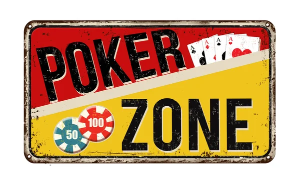 Poker zone vintage metal sign — Stock Vector