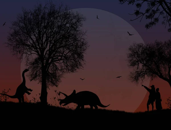 Dinosaurussen silhouetten in prachtige landschap — Stockvector