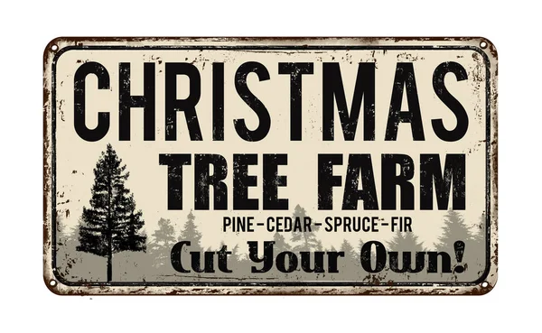 Χριστουγεννιάτικο δέντρο αγρόκτημα vintage μεταλλική πινακίδα — Διανυσματικό Αρχείο