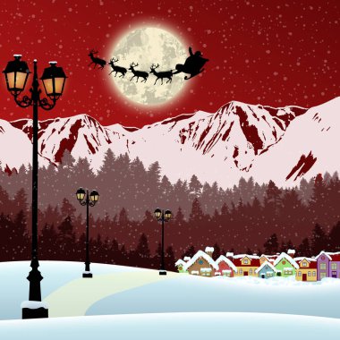 Noel Baba'nın kızağı dolunay önünde