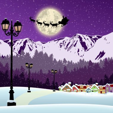 Noel Baba'nın kızağı dolunay önünde