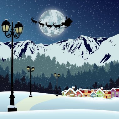 Noel Baba'nın kızağı dolunay önünde