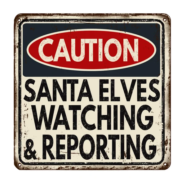 Santa elfos assistindo e relatando sinal de metal vintage — Vetor de Stock