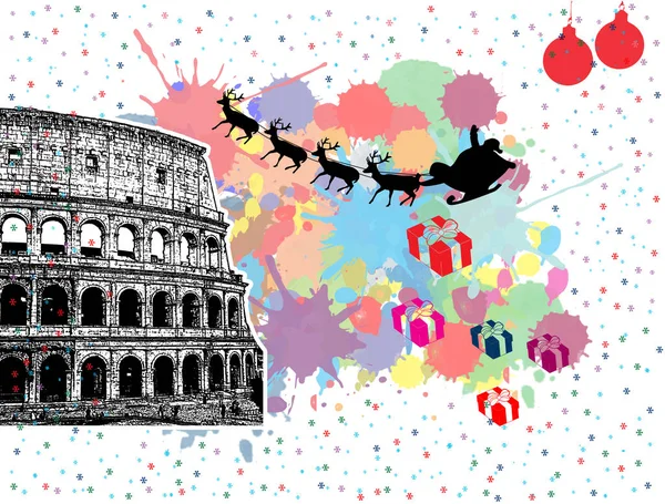 Traîneau du Père Noël survolant Rome — Image vectorielle