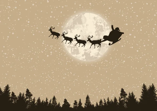 Traîneau du Père Noël devant la pleine lune — Image vectorielle