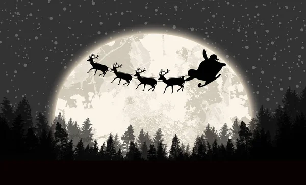 La slitta di Babbo Natale davanti alla luna piena — Vettoriale Stock
