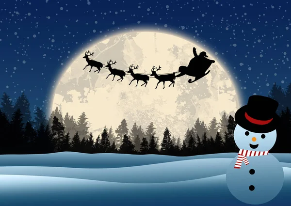 圣诞老人的雪橇在满月前 — 图库矢量图片