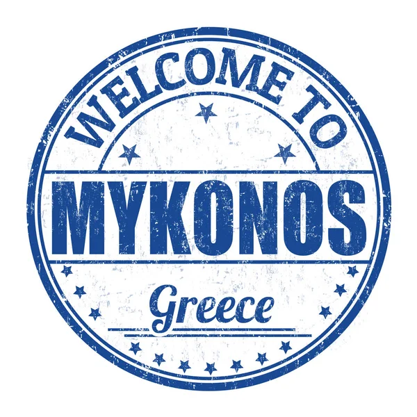 Welkom bij Mykonos teken of stempel — Stockvector