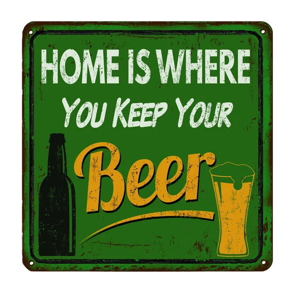 Hem är där du förvarar din öl vintage metall skylt — Stock vektor
