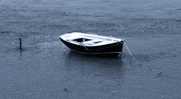 Denizde yalnız bir tekne — Stok fotoğraf