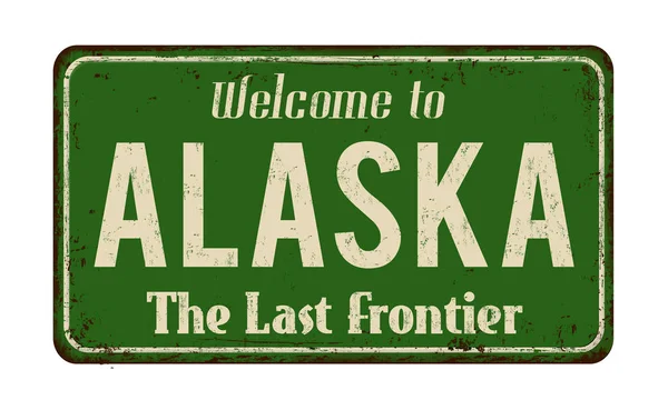 Bienvenido a Alaska vintage cartel de metal oxidado — Vector de stock