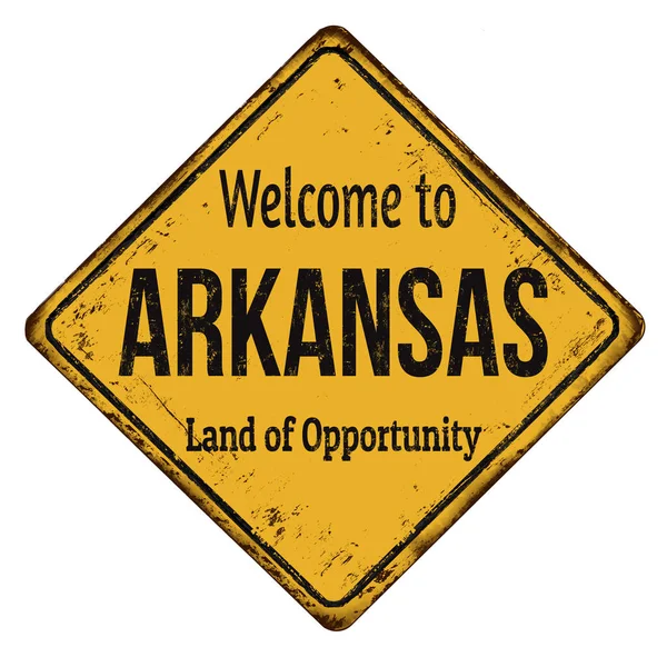 Välkommen till Arkansas vintage Rostig metall skylt — Stock vektor