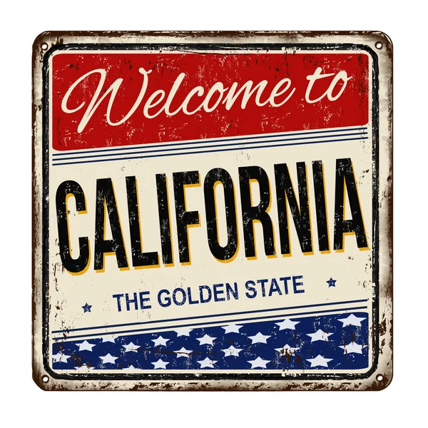 Bienvenido al cartel de metal oxidado vintage de California — Archivo Imágenes Vectoriales