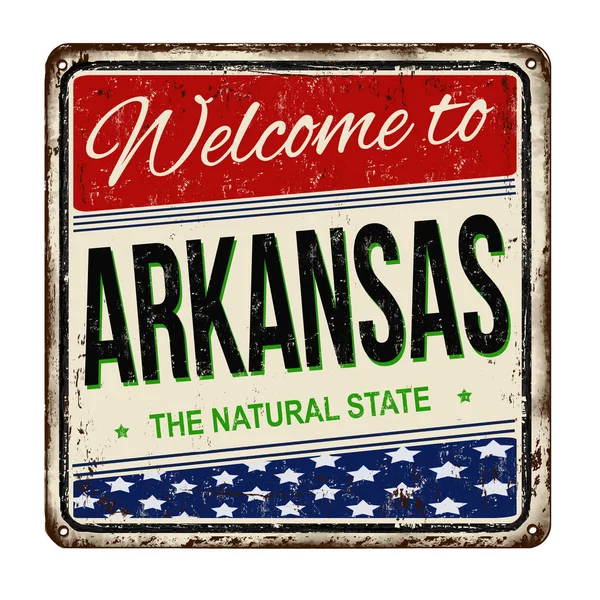 Welkom bij Arkansas vintage roestige metalen teken — Stockvector