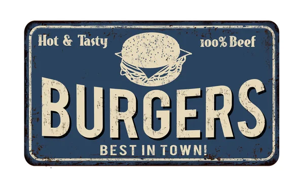 Burgers vintage segno metallo arrugginito — Vettoriale Stock
