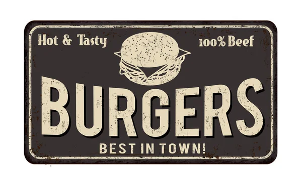 Burgers vintage métal rouillé signe — Image vectorielle