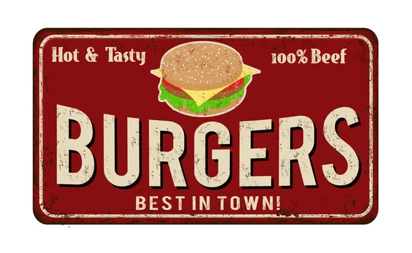 Burgers vintage sinal de metal enferrujado — Vetor de Stock