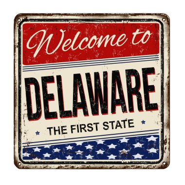 Delaware için vintage paslı metal işareti hoş geldiniz.