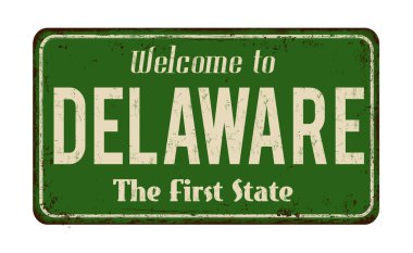 Delaware için vintage paslı metal işareti hoş geldiniz.