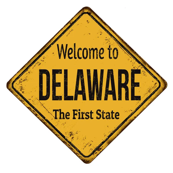 Välkommen till Delaware vintage Rostig metall skylt — Stock vektor