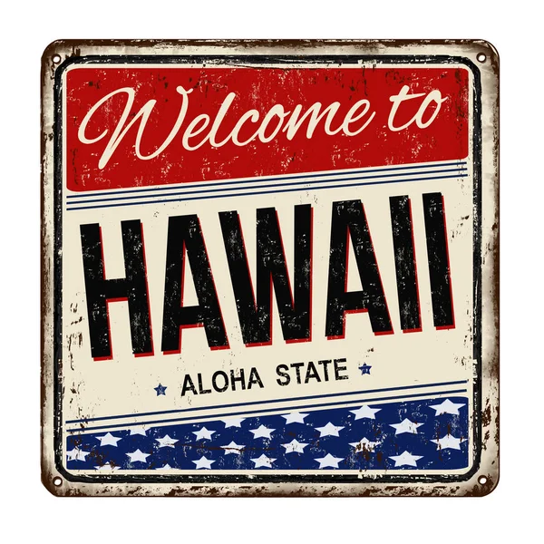 欢迎来到夏威夷复古锈迹斑斑的金属牌子 — 图库矢量图片