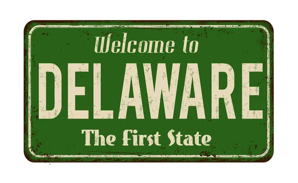 Welkom bij Delaware vintage roestige metalen teken — Stockvector