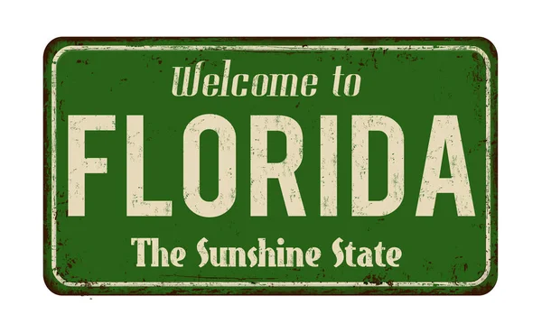 에 오신 것을 환영 합니다 플로리다 빈티지 녹슨 금속 기호 — 스톡 벡터