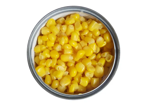El maíz dulce en lata de metal — Foto de Stock