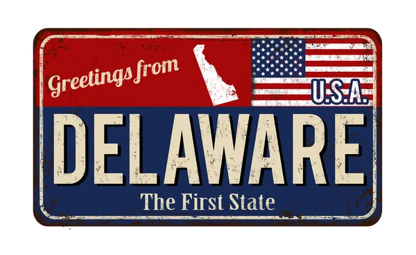 Salutations de Delaware vintage rouillé panneau métallique — Image vectorielle