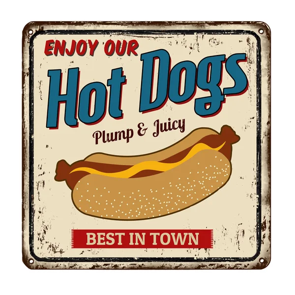 Hot dogs vintage Rostig metall skylt — Stock vektor