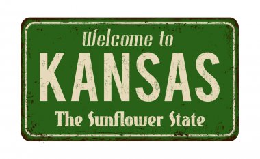 Kansas'a vintage paslı metal işareti hoş geldiniz. 