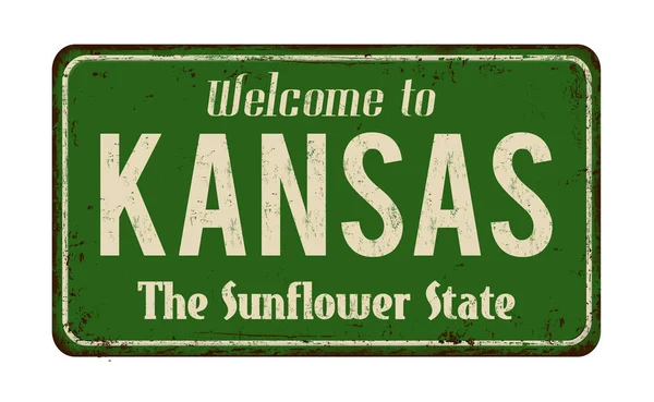 Bem-vindo ao sinal de metal enferrujado vintage Kansas — Vetor de Stock
