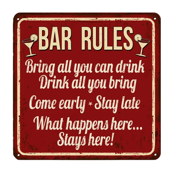 酒吧规则老式锈迹斑斑的金属牌子 — 图库矢量图片
