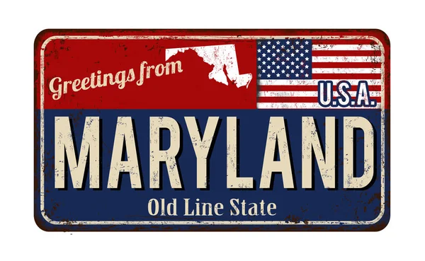 Pozdrav z Marylandu vintage rezavého plechu podepsat — Stockový vektor