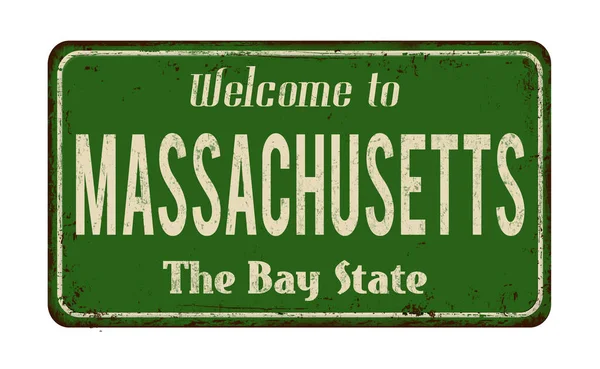 Welcome to Massachusetts vintage rusty metal sign — Stock Vector